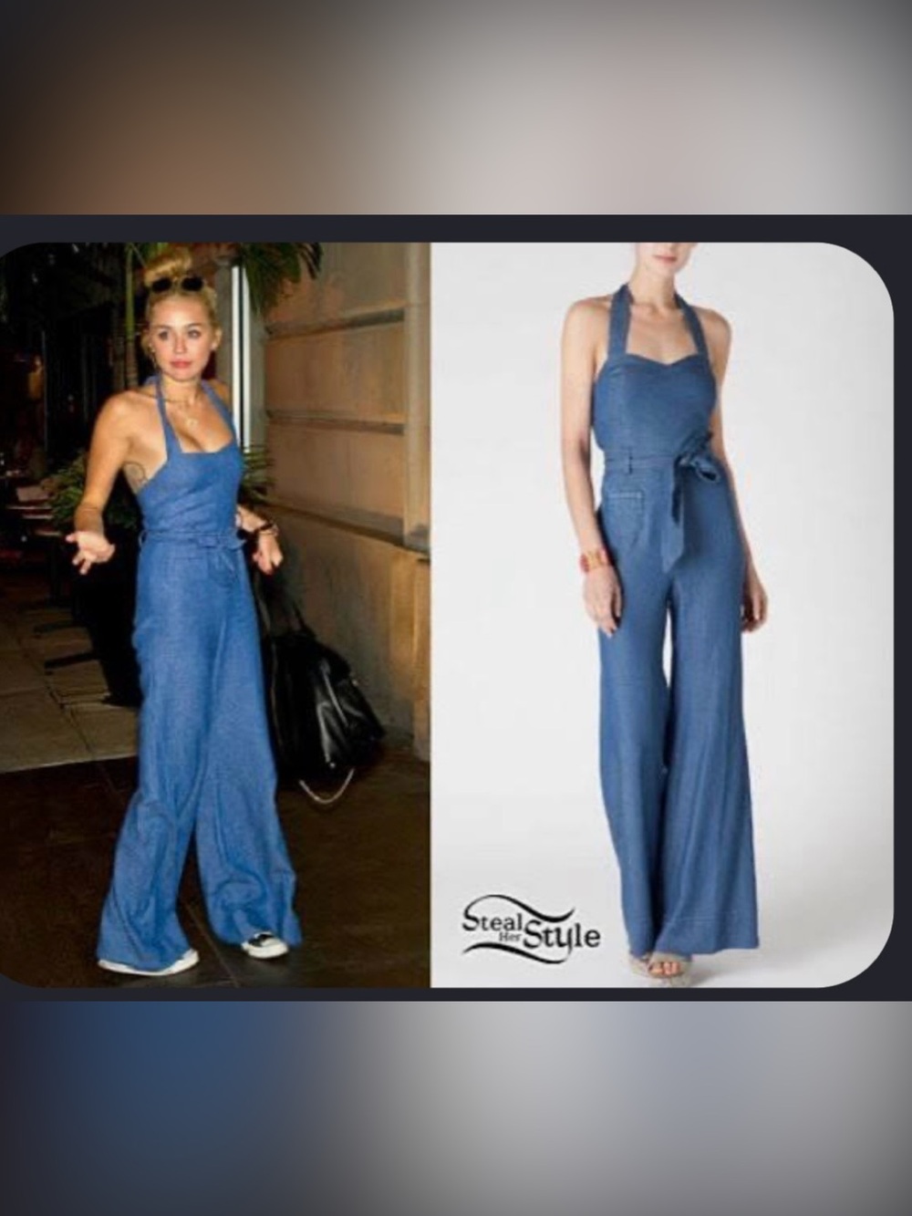 Kardashian Kollection Denim Blue Halter Wide-Leg Jumpsuit